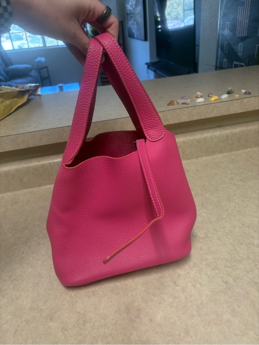 Pink Women's Pebbled Leather Shoulder Bag